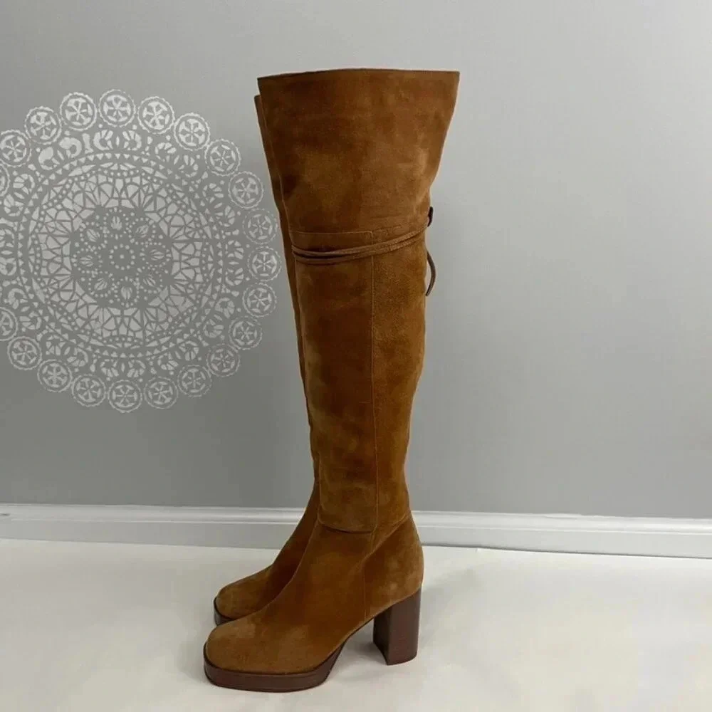 Free People Suede Echo Platform Over The Knee Boots Size 37 (US 6.5)